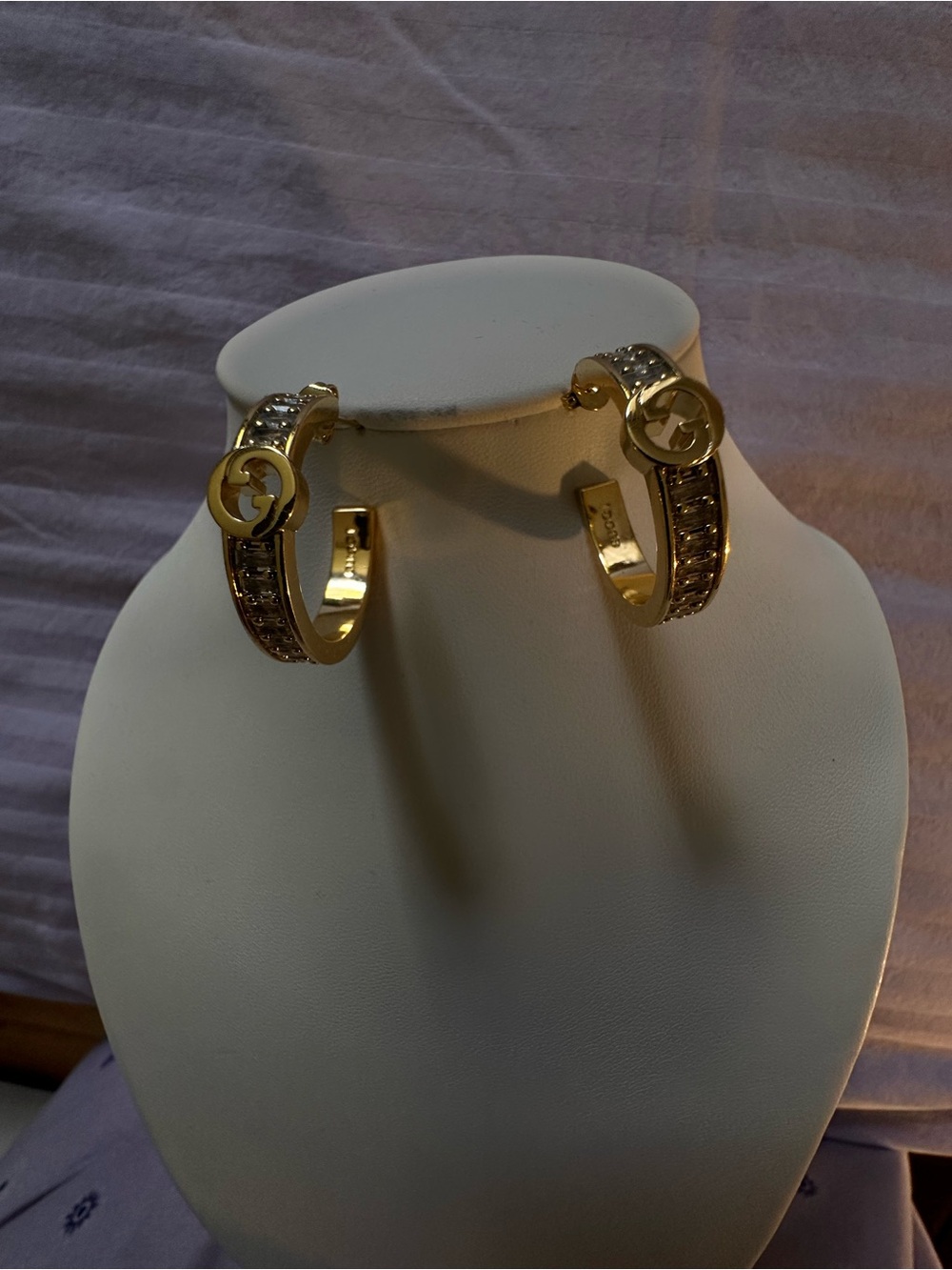 Gold-Tone Hoop Earrings with Interlocking inspired Logo Accent 1”